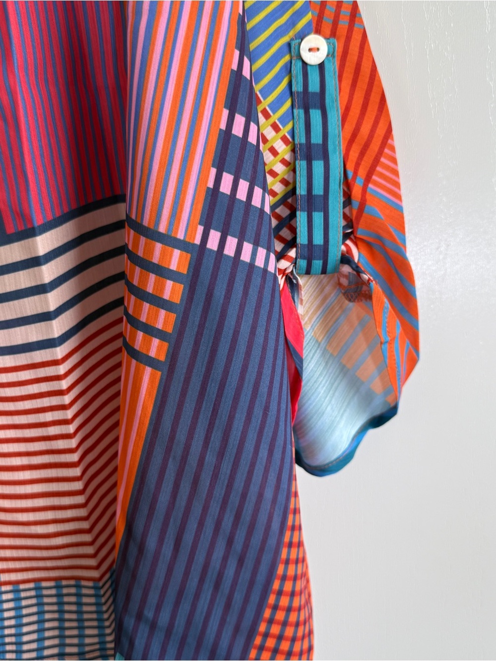 Umgee Multicolor Patchwork Striped Sport Blouse Top - Blue, Orange, Pink, Teal - Picture 4 of 4